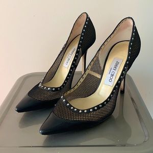 Jimmy Choo Black Mesh & Studded Heels